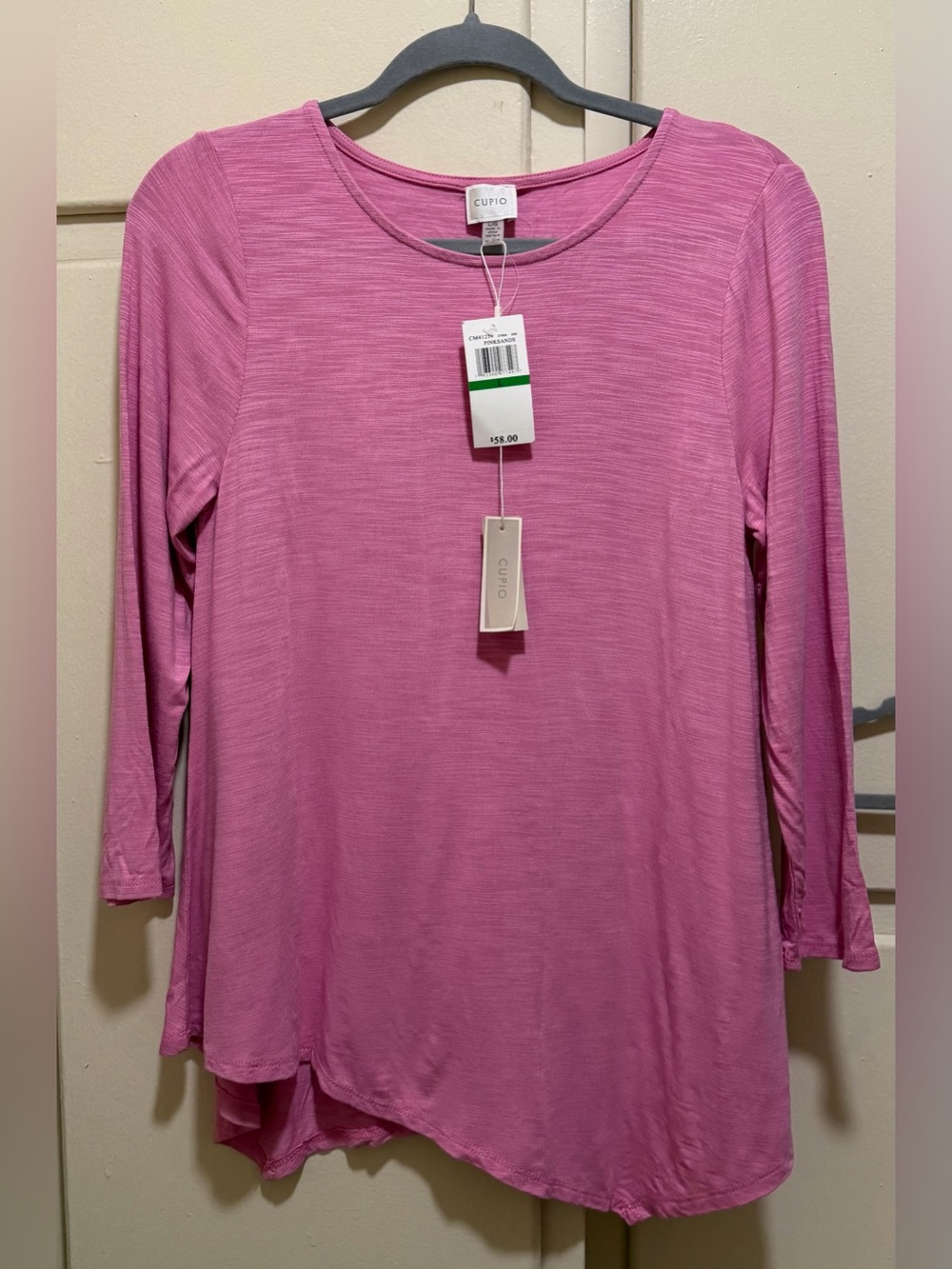 New large Heathered Pink Long Sleeve Swing Top